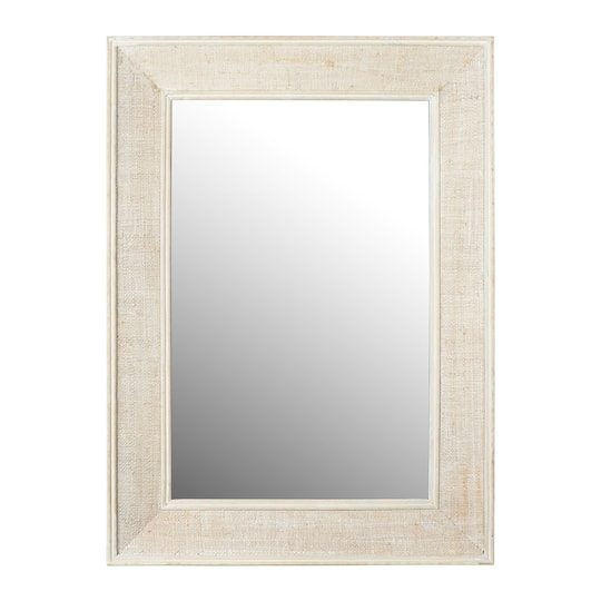 31&#x22; White Wash Rectangle Wall Mirror with Rattan Detail